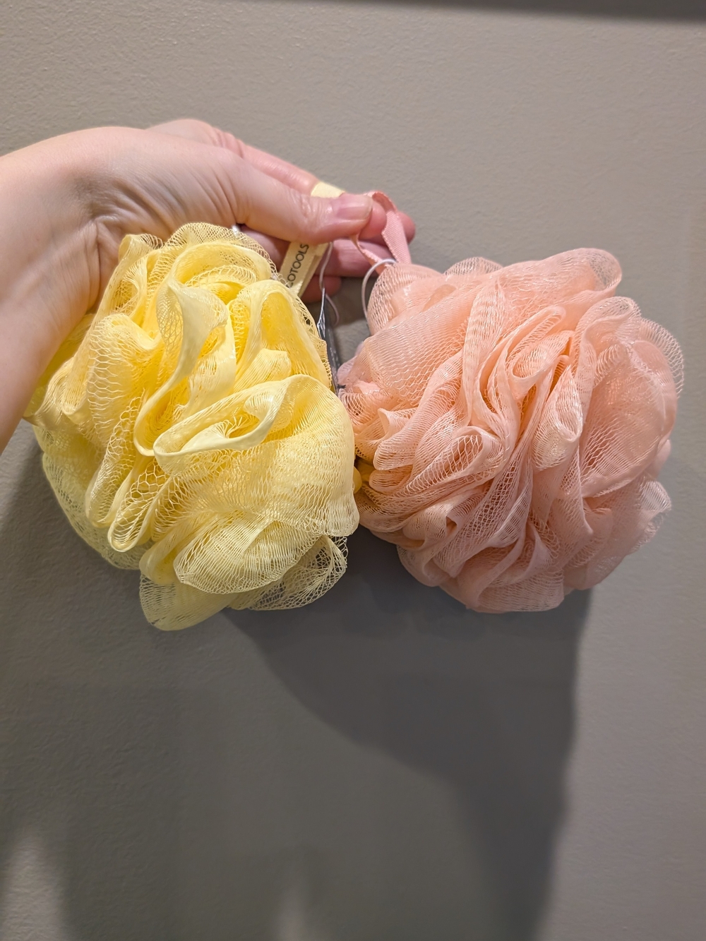 ecotools Bath Pouf Pair in Yellow & Peach